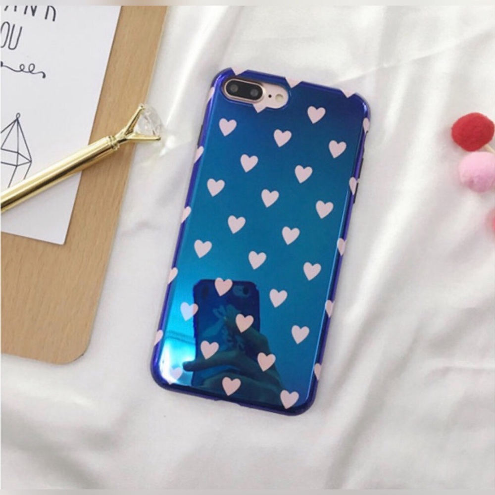 iPhone Blue Polka Hearts Case